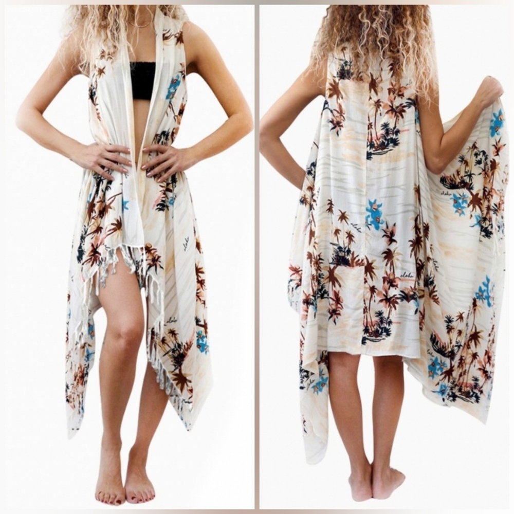 Beach print kimono